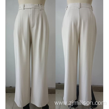 Woven Beige Stright-leg Long Pants